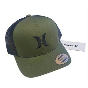 Hurley Olive Green Embroidered Logo Del Mar Trucker Meshback Snapback Hat - NWT